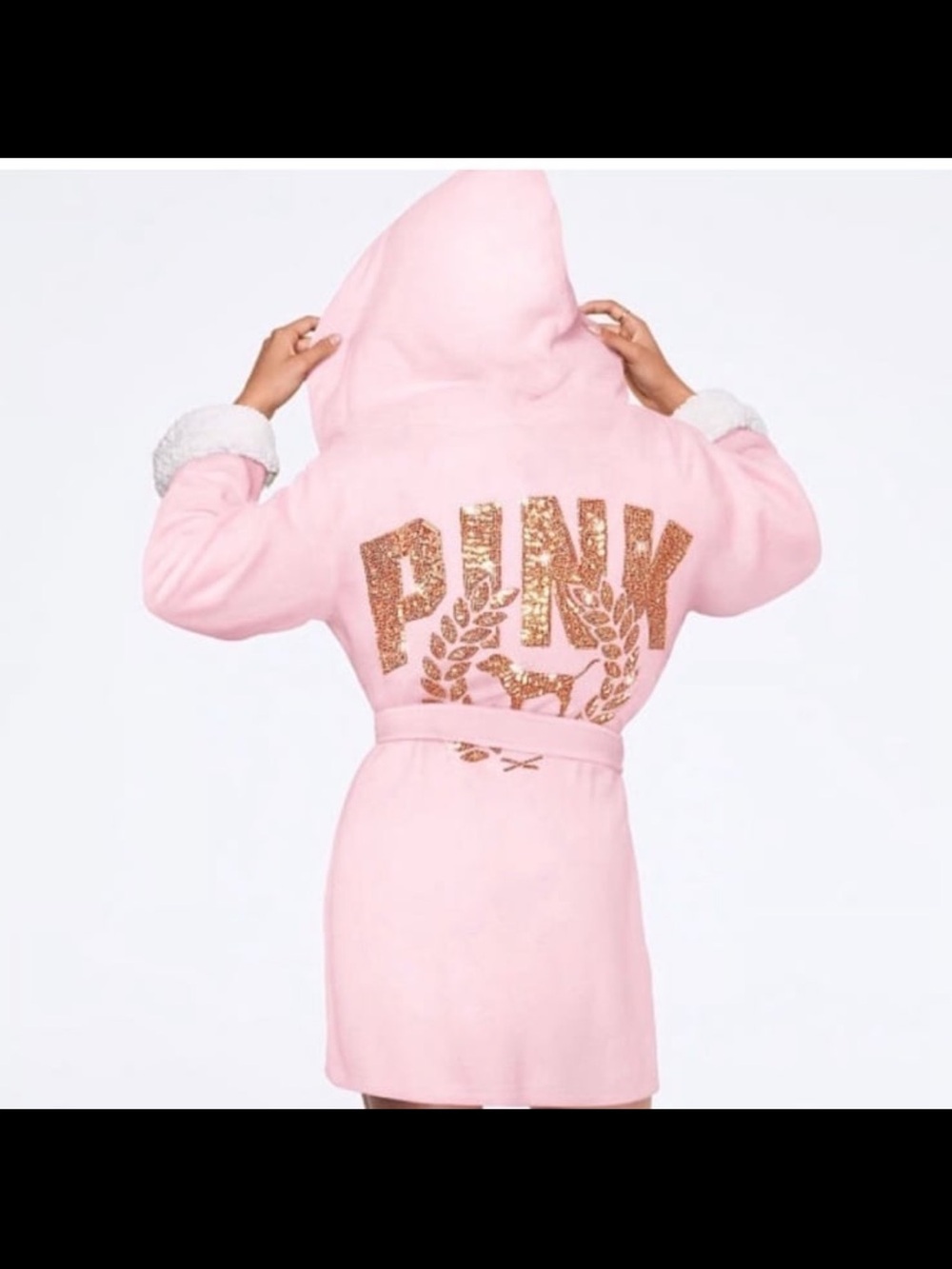 Rare Women’s Victoria’s Secret PINK Sherpa Lined Bling Logo Pink Robe size M/L